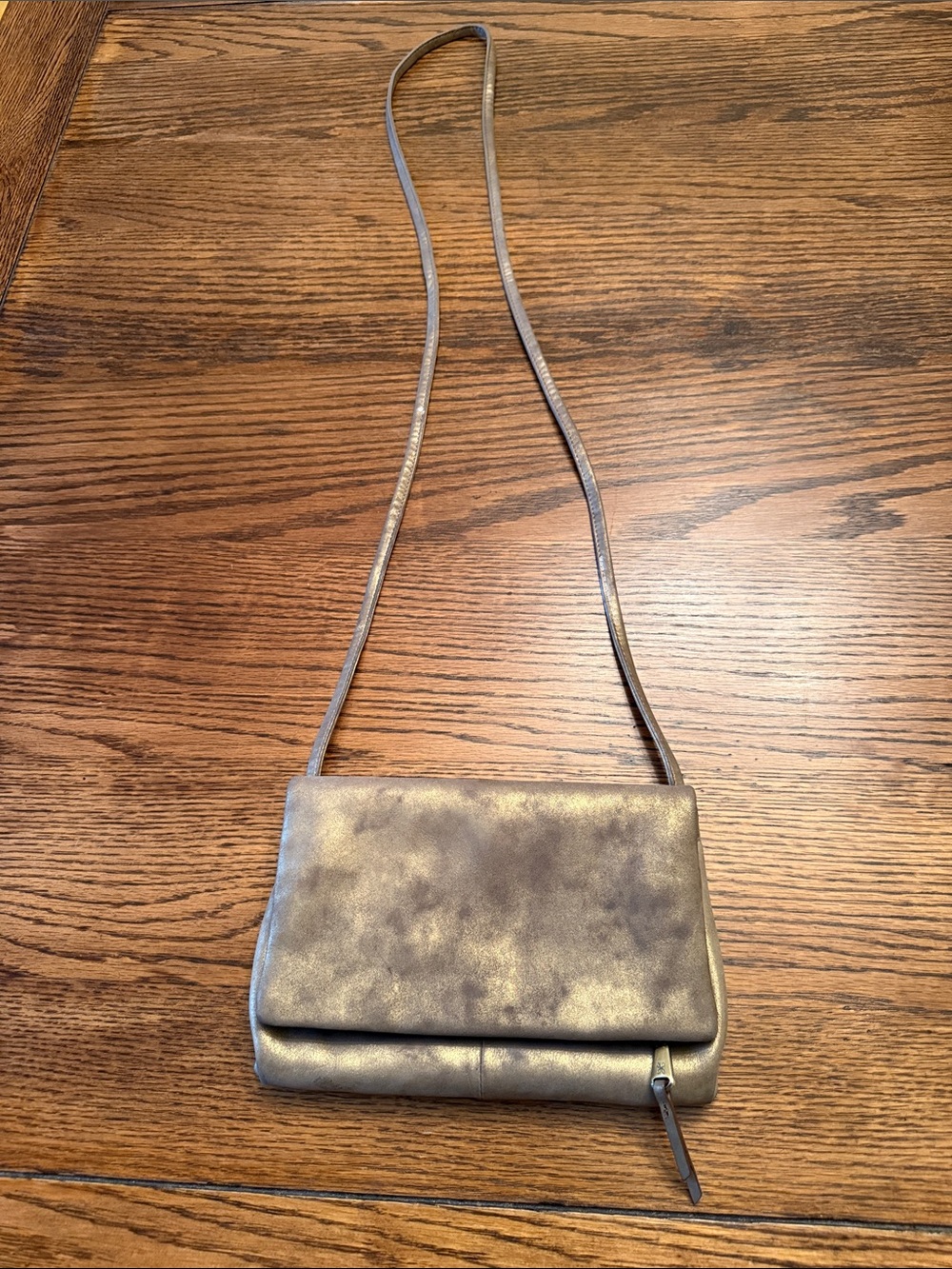 HOBO Metallic Bronze Leather Crossbody Bag Small Flap Purse Boho